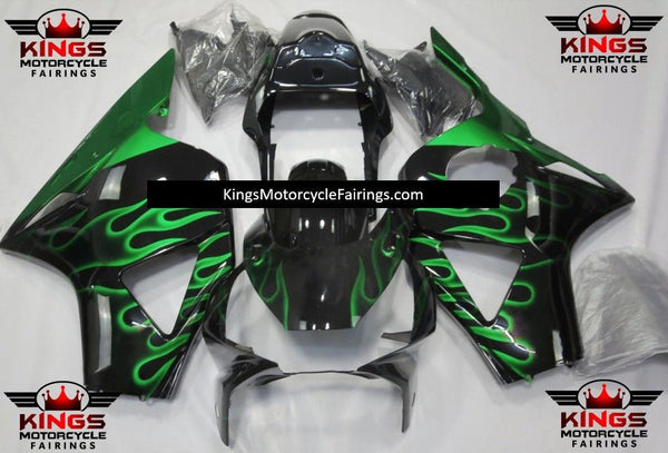 HONDA CBR900RR 954 (2002-2003) Black & Green Flame Fairings at KingsMotorcycleFairings.com
