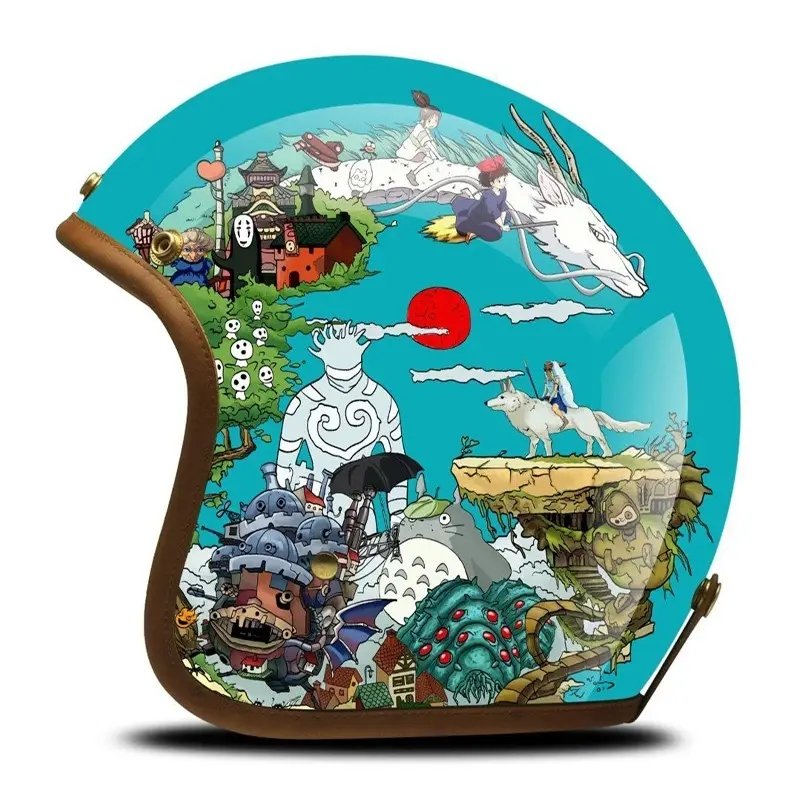 Hand Painted Motorcycle Helmet, Anime Retro Kings