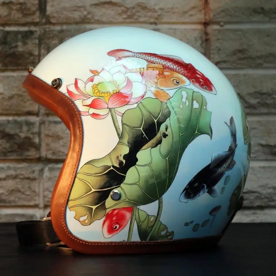 Hand Painted Motorcycle Helmet Blue Koi Fish Kings