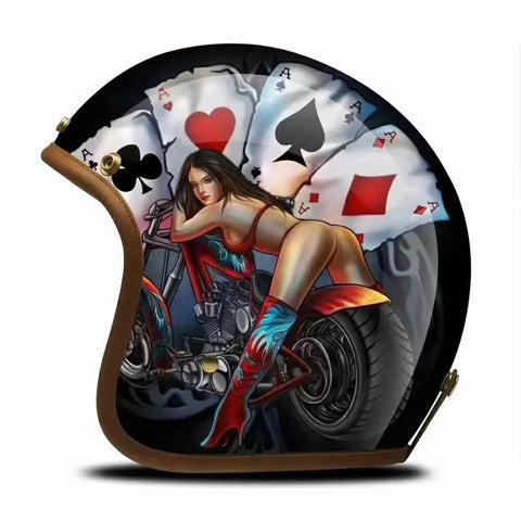 Hand Painted Poker Woman Retro Motorcycle Helmet is brought to you by KingsMotorcycleFairings.com