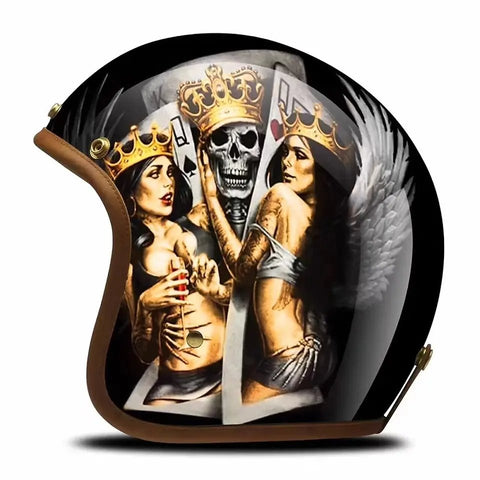 Hand Painted Skeleton King & Queens Reaper Retro Motorcycle Helmet is brought to you by KingsMotorcycleFairings.com