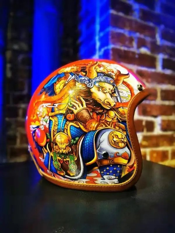 Hand Painted Warrior Bull Motorcycle Helmet