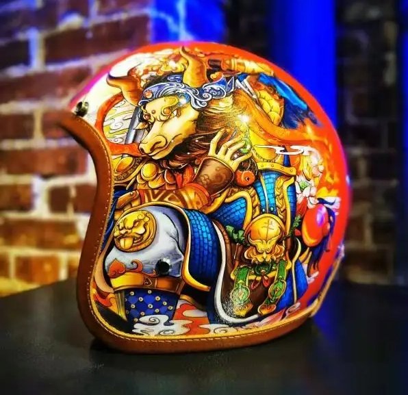 Hand Painted Warrior Bull Motorcycle Helmet is brought to you by KingsMotorcycleFairings.com