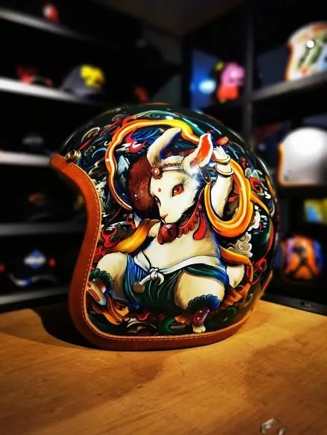 Hand Painted White Rabbit Motorcycle Helmet is brought to you by KingsMotorcycleFairings.com