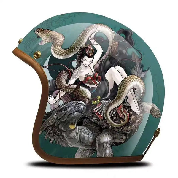Hand Painted Woman, Snake & Turtle Retro Motorcycle Helmet is brought to you by KingsMotorcycleFairings.com