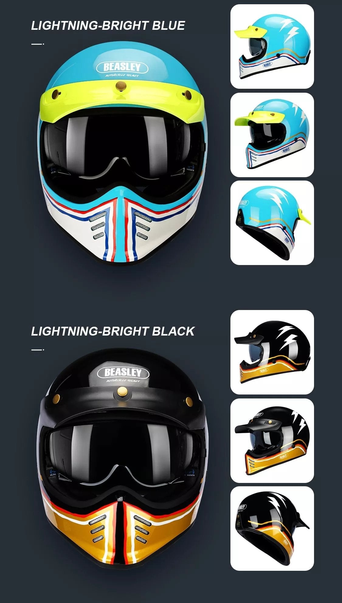 bright motorcycle helmet Red, White & Blue Lightning Beasley Motorcycle Helmet