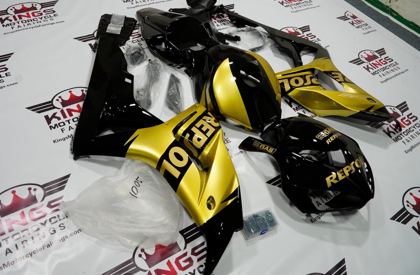 Honda CBR1000RR (2006-2007) Black & Gold Repsol Fairings at KingsMotorcycleFairings.com