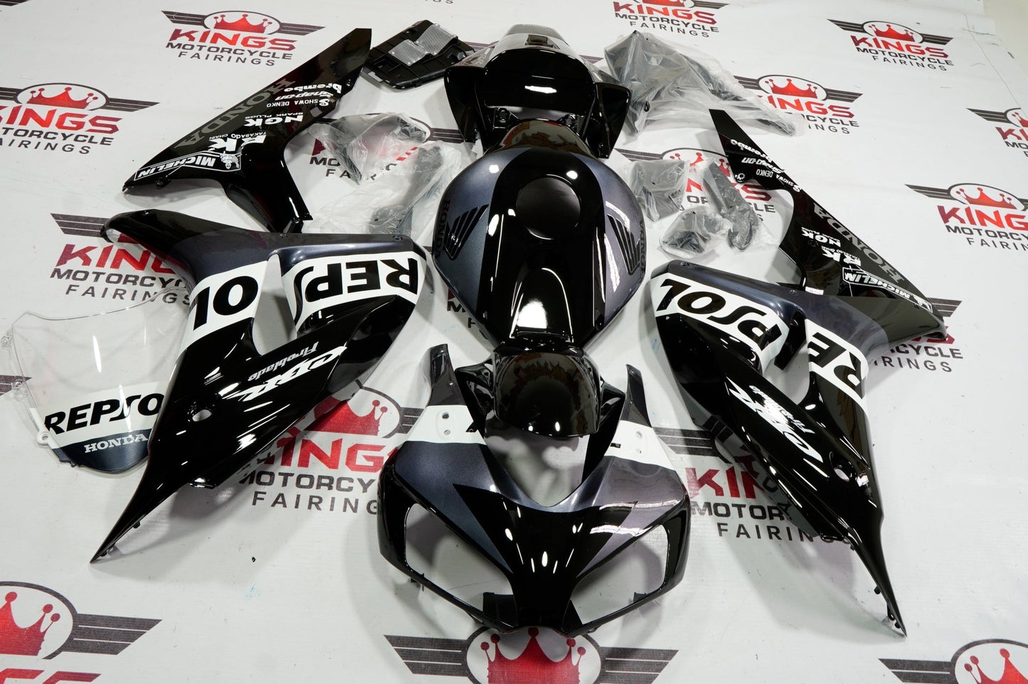 Honda CBR1000RR (2006-2007) Gray, Black & White Repsol Fairing Kit - KingsMotrocycleFairings.com