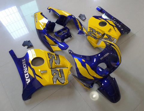 Yellow, Blue and Chrome Fairing Kit for a 1990, 1991, 1992, 1993, 1994, 1995, 1996, 1997 & 1998 Honda CBR250 MC22 motorcycle