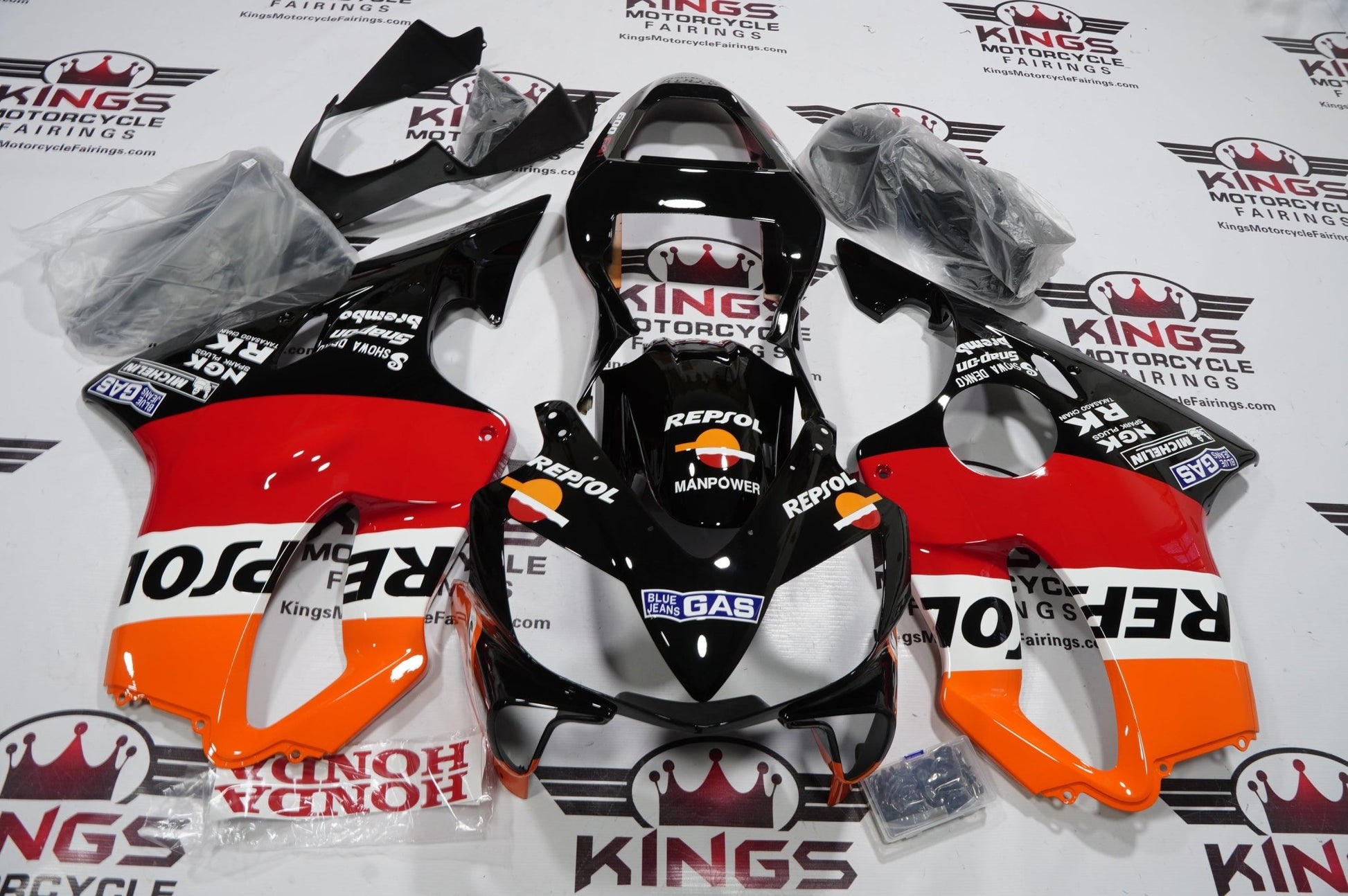 Honda CBR600F4i Fairings (2001-2003) Black, Orange, Red, White Repsol at KingsMotorcycleFairings.com