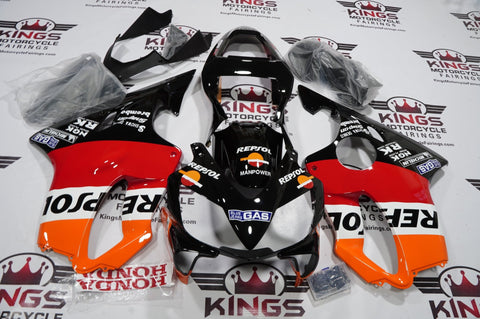 Honda CBR600F4i (2001-2003) Black, Orange, Red & White Repsol Fairings at KingsMotorcycleFairings.com