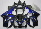Black and Blue Flames Fairing Kit for a 2001, 2002, 2003 Honda CBR600F4i motorcycle