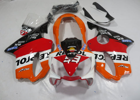 Red, White, Orange and Black Repsol Fairing Kit for a 2004, 2005, 2006, 2007 Honda CBR600F4i motorcycle