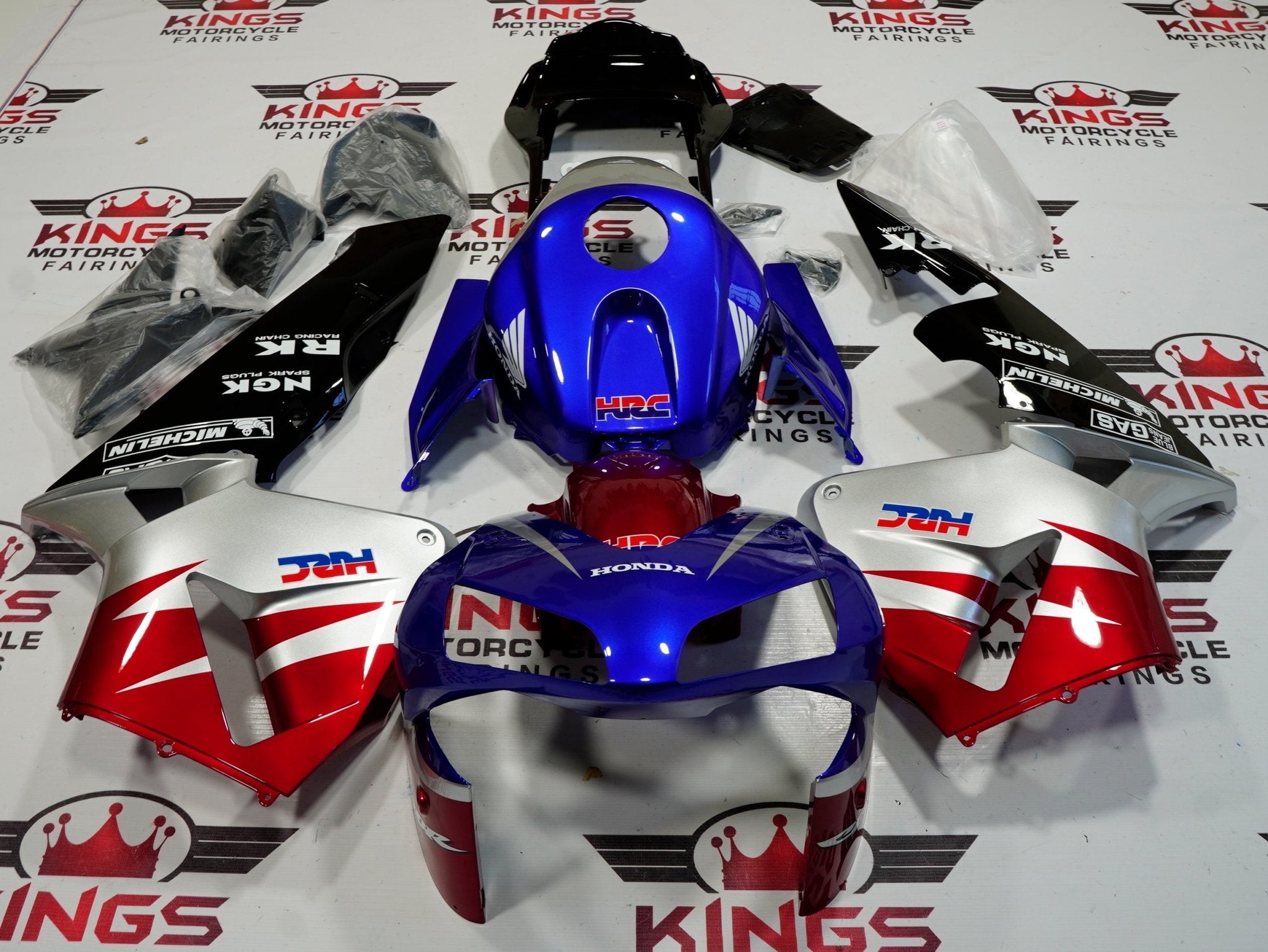 Honda CBR600RR (2003-2004) Blue, Red, Silver & Black Fairings at KingsMotorcycleFairings.com