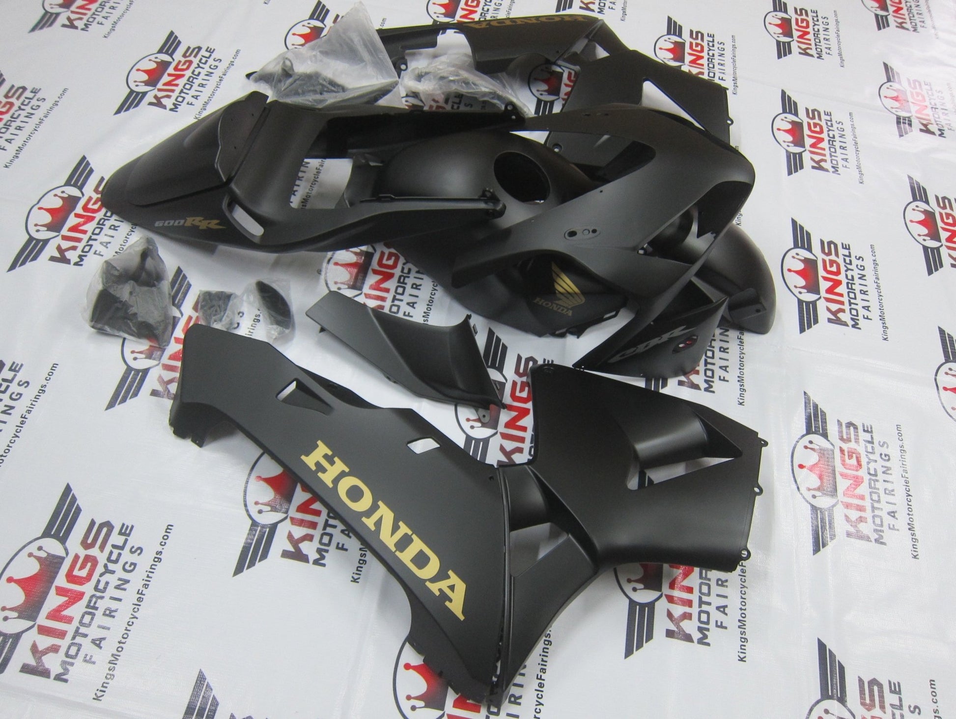 Honda CBR600RR (2003-2004) Matte Black & Gold Fairings at KingsMotorcycleFairings.com