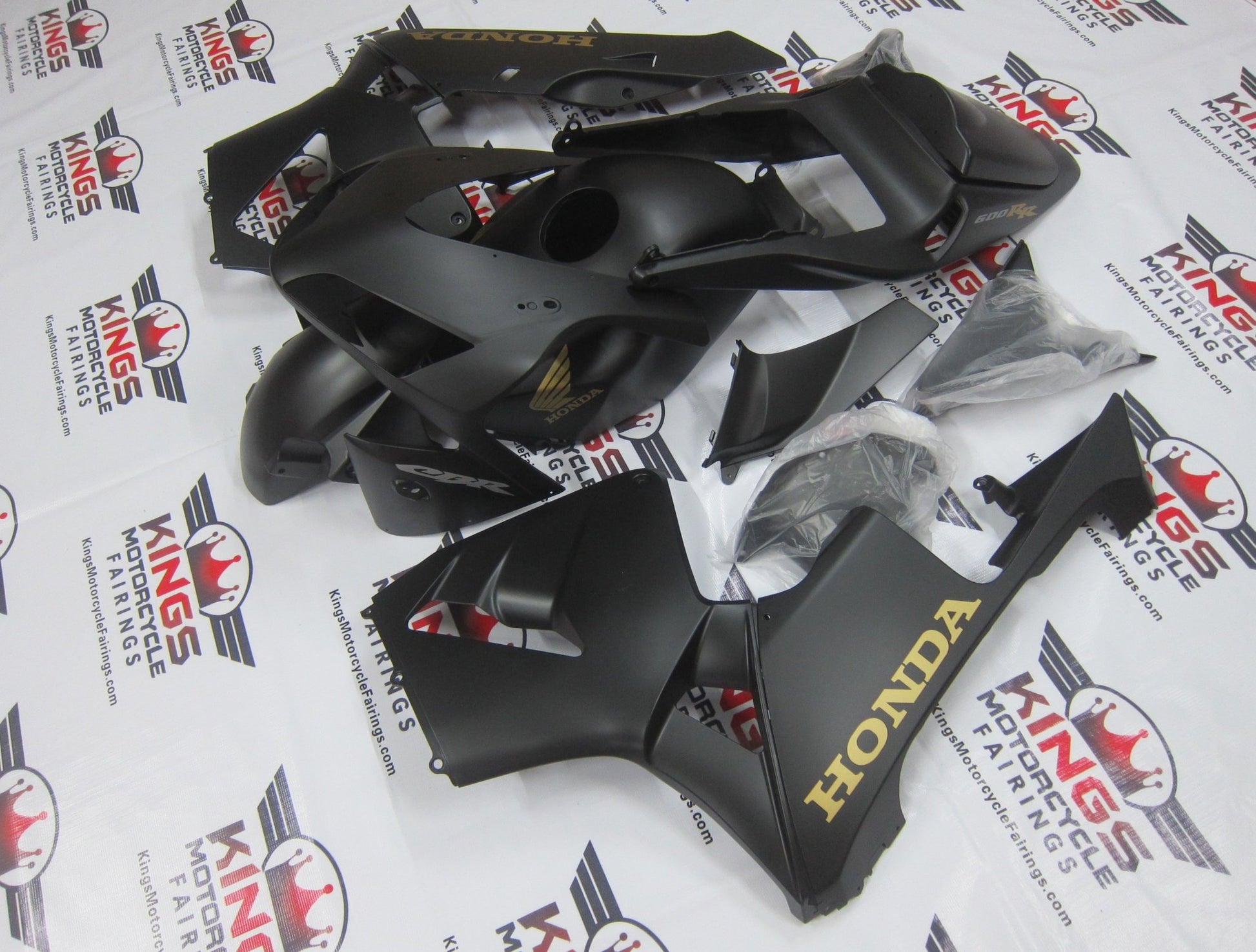 Honda CBR600RR (2003-2004) Matte Black & Gold Fairings at KingsMotorcycleFairings.com