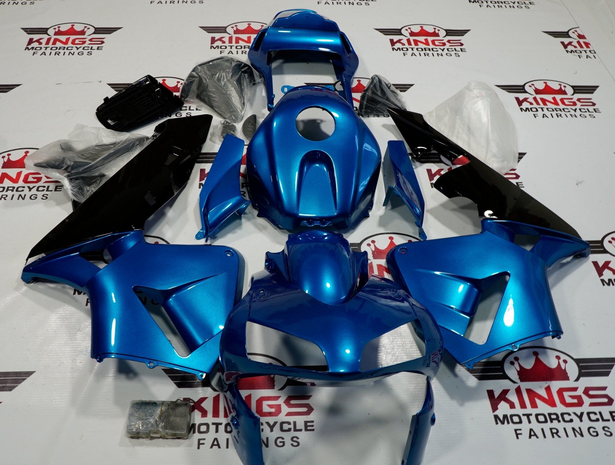 Honda CBR600RR (2003-2004) Metallic Blue, Black Fairings at KingsMotorcycleFairings.com