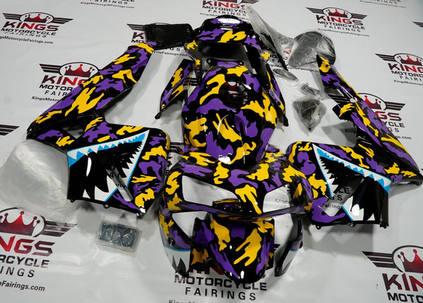 Honda CBR600RR (2003-2004) Purple, Black & Yellow Camouflage Shark Fairings at KingsMotorcycleFairings.com
