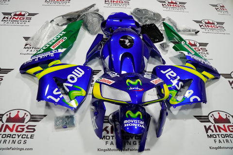 Honda CBR600RR (2005-2006) Blue, Green & Yellow Movistar Race Fairings at KingsMotorcycleFairings.com.