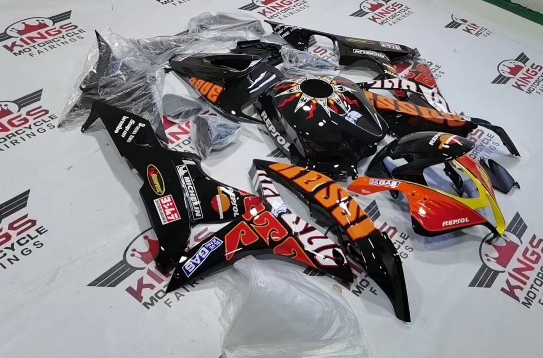 Honda CBR600RR (2007-2008) Black & Orange Rossi #46 Fairings at KingsMotorcycleFairings.com