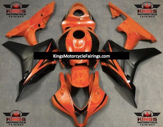 Orange, Black and Matte Black Fairing Kit for a 2007 and 2008 Honda CBR600RR motorcycle
