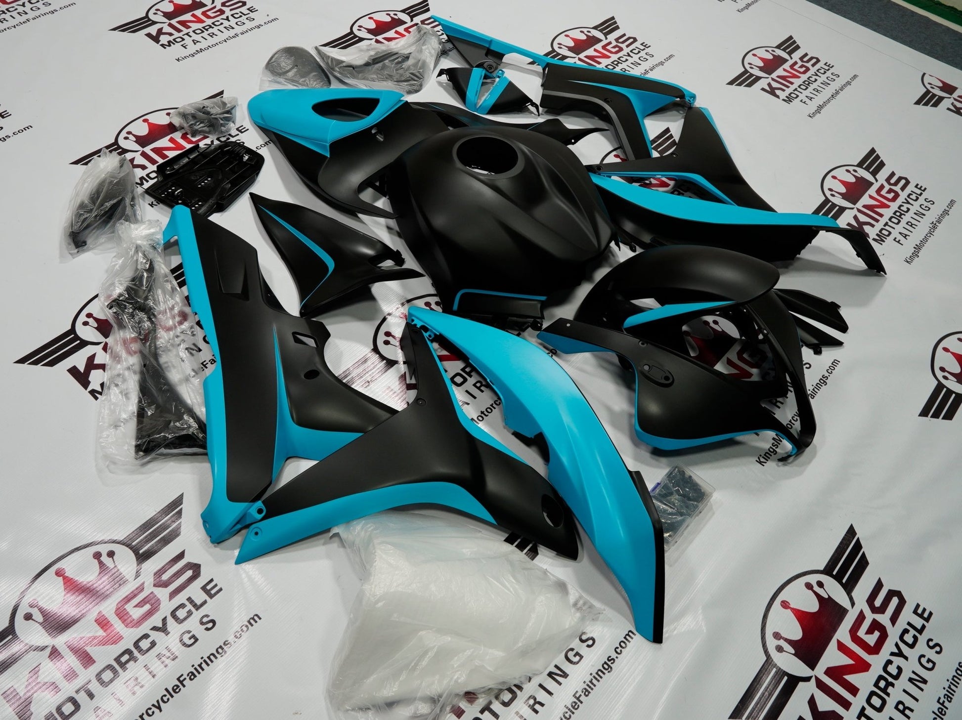 Honda CBR 600 Fairings (2007-2008) Turquoise Blue, Matte Black at KingsMotorcycleFairings.com