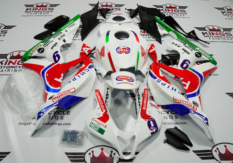 Honda CBR600RR (2007-2008) White, Red, Blue & Green Pata Fairings at KingsMotorcycleFairings.com