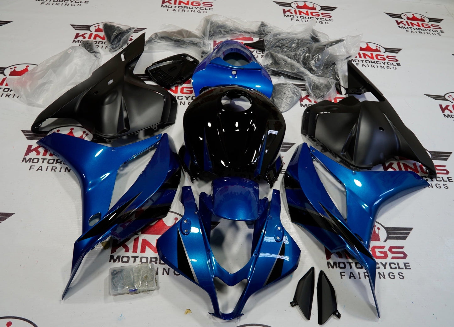Blue, Matte Black and Black Fairing Kit for a 2009, 2010, 2011 & 2012 Honda CBR600RR motorcycle at KingsMotorcycleFairings.com