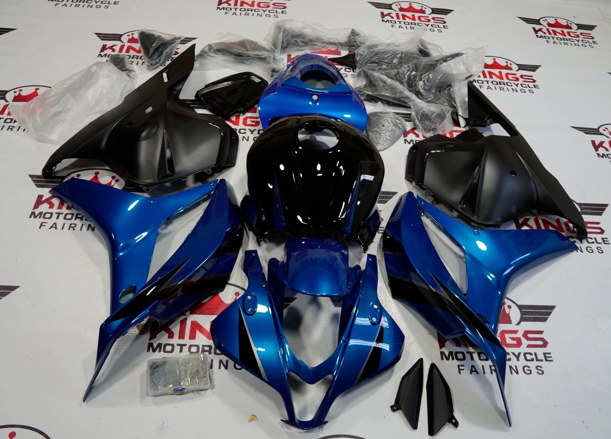 Blue, Matte Black and Black Fairing Kit for a 2009, 2010, 2011 & 2012 Honda CBR600RR motorcycle at KingsMotorcycleFairings.com