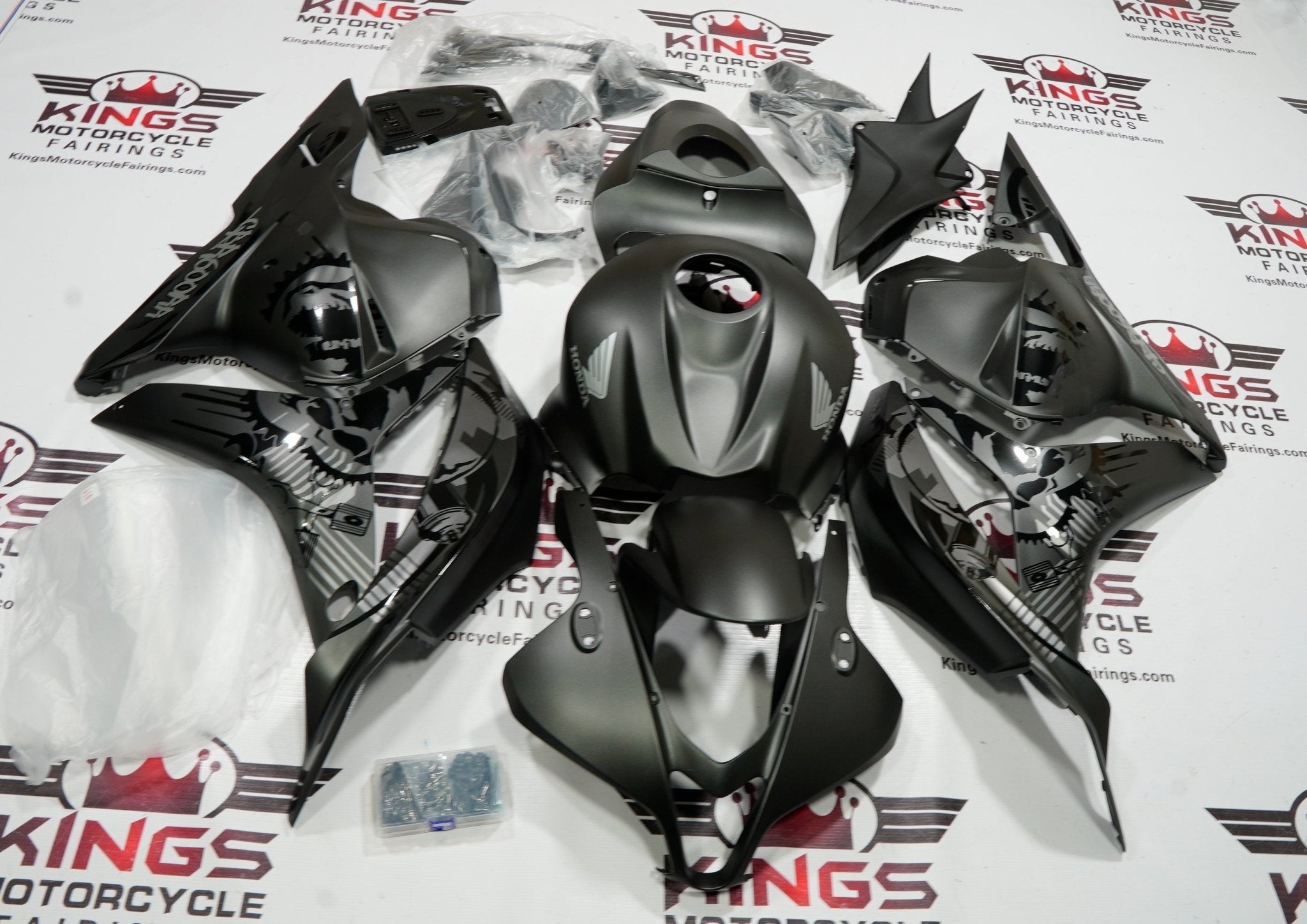 Honda CBR600 Fairings (2009-2012) Matte Black Gears & Skull – Kings ...