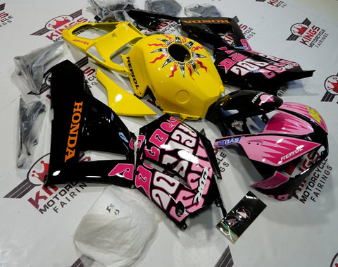 Light Pink, Black and Yellow Rossi Fairing Kit for a 2013, 2014, 2015, 2016, 2017, 2018, 2019, 2020 & 2021 Honda CBR600RR motorcycle