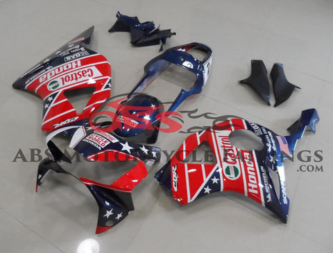 Red, Blue & White Star Fairing Kit for a 2002 and 2003 Honda CBR900RR 954 motorcycle at KingsMotorcycleFairings.com