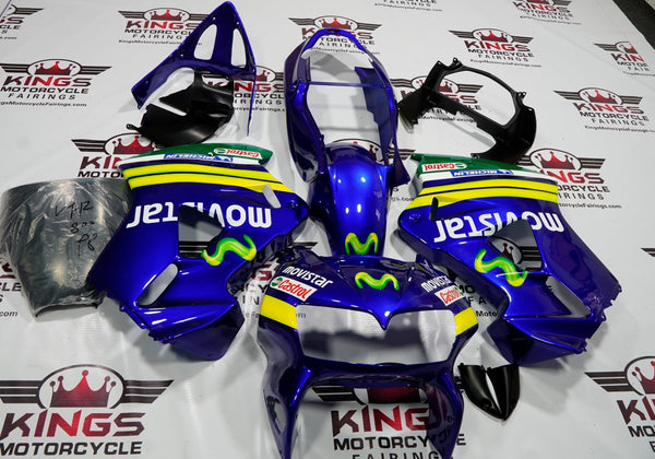 Honda VFR800 (1998-2001) Blue & Green Movistar Fairings at KingsMotorcycleFairings.com
