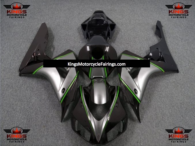 Honda CBR1000RR Fairings (2006-2007) Black, Silver, Green Pinstripe at KingsMotorcycleFairings.com