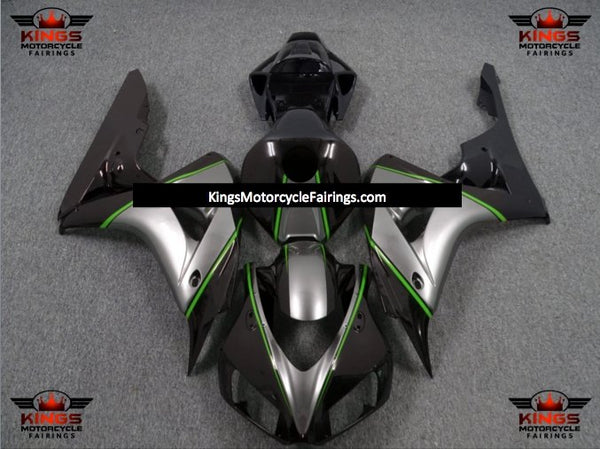 Honda CBR1000RR Fairings (2006-2007) Black, Silver, Green Pinstripe at KingsMotorcycleFairings.com