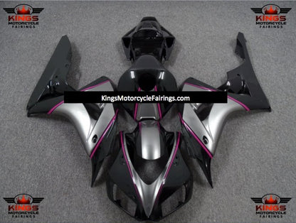 Honda CBR1000RR Fairings (2006-2007) Black, Silver, Pink Pinstripe at KingsMotorcycleFairings.com