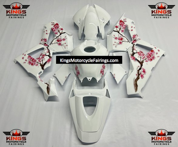 Honda CBR600RR Fairing Pieces (2013-2023) White, Pink Blossom at KingsMotorcycleFairings.com