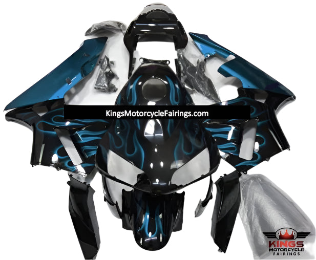 Honda CBR600RR Fairings (2003-2004) Black, Light Blue Flame at KingsMotorcycleFairings.com