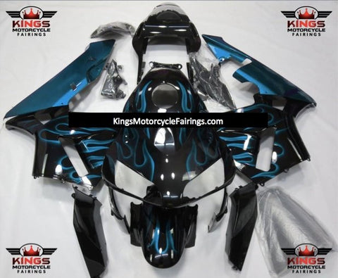 Honda CBR600RR Fairings (2003-2004) Black, Light Blue Flame at KingsMotorcycleFairings.com