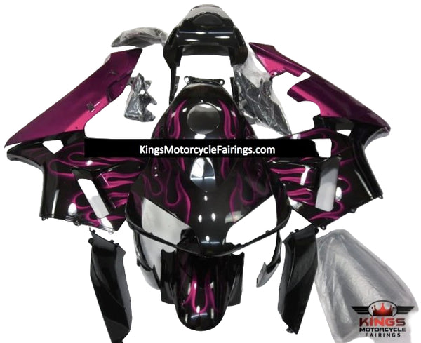 Honda CBR600RR Fairings (2003-2004) Black, Pink Flame at KingsMotorcycleFairings.com