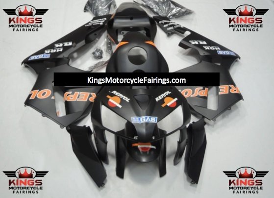 Honda CBR600RR Fairings (2003-2004) Matte Black, Orange Repsol at KingsMotorcycleFairings.com