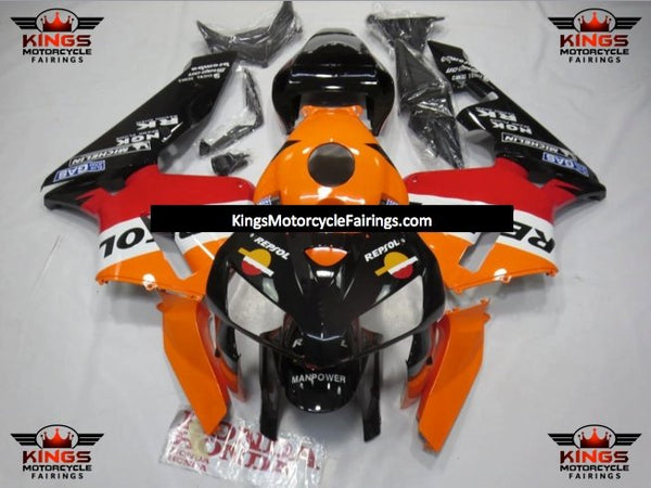 Honda CBR600RR Fairings (2005-2006) Black, Orange Repsol at KingsMotorcycleFairings.com