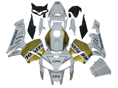 Honda CBR600RR Fairings (2005-2006) White, Gold Repsol at KingsMotorcycleFairings.com