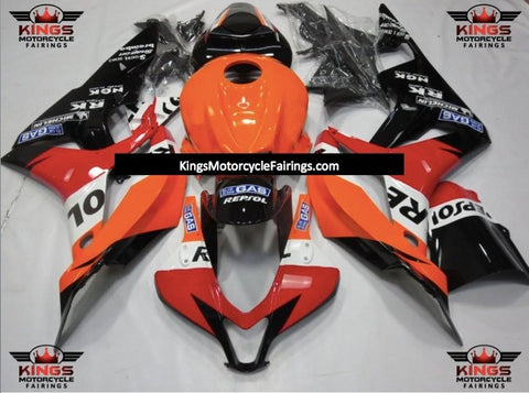 Honda CBR600RR Fairings (2007-2008) Black, Red, Orange Repsol at KingsMotorcycleFairings.com