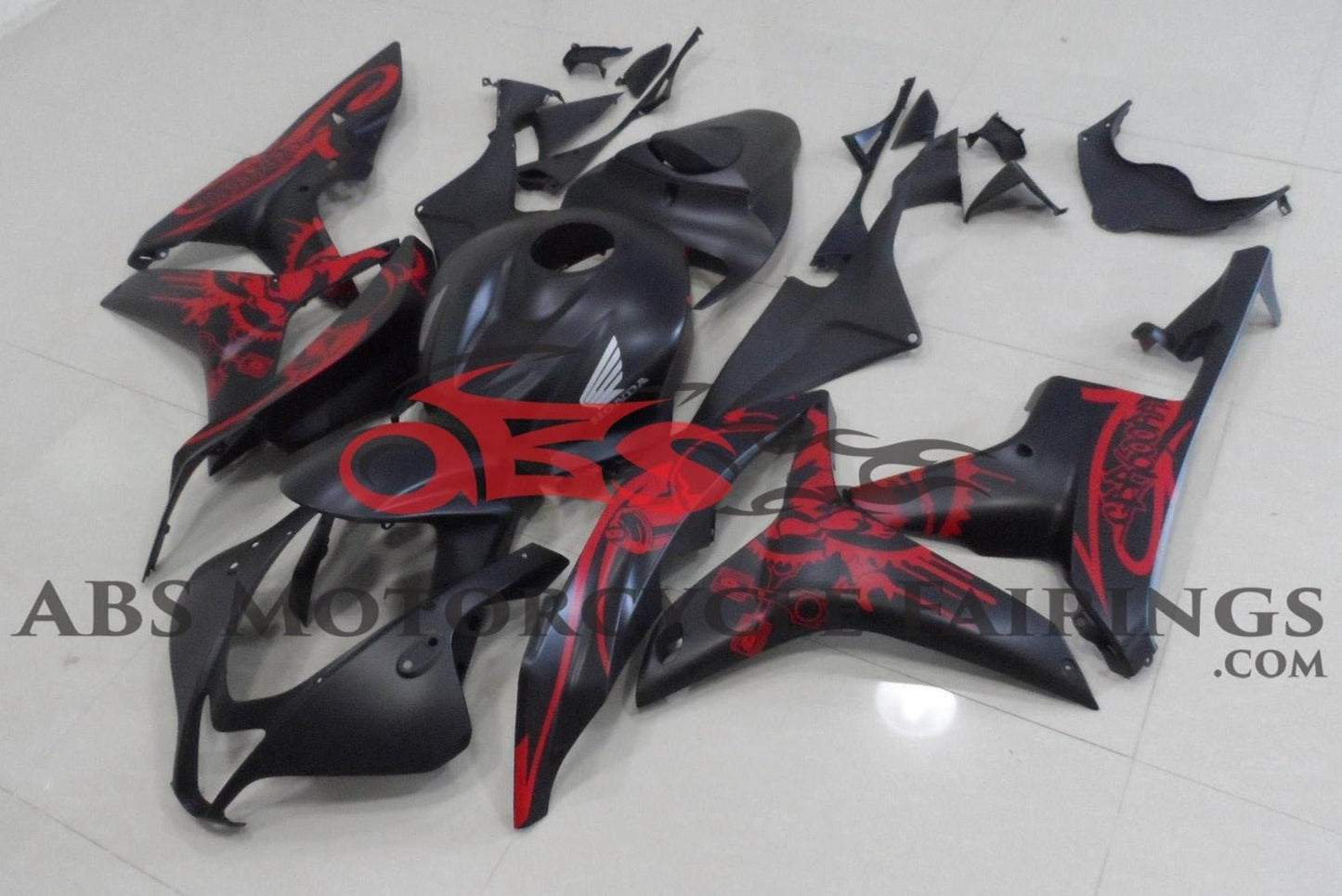Honda CBR600RR Fairings (2007-2008) Matte Black, Red at KingsMotorcycleFairings.com