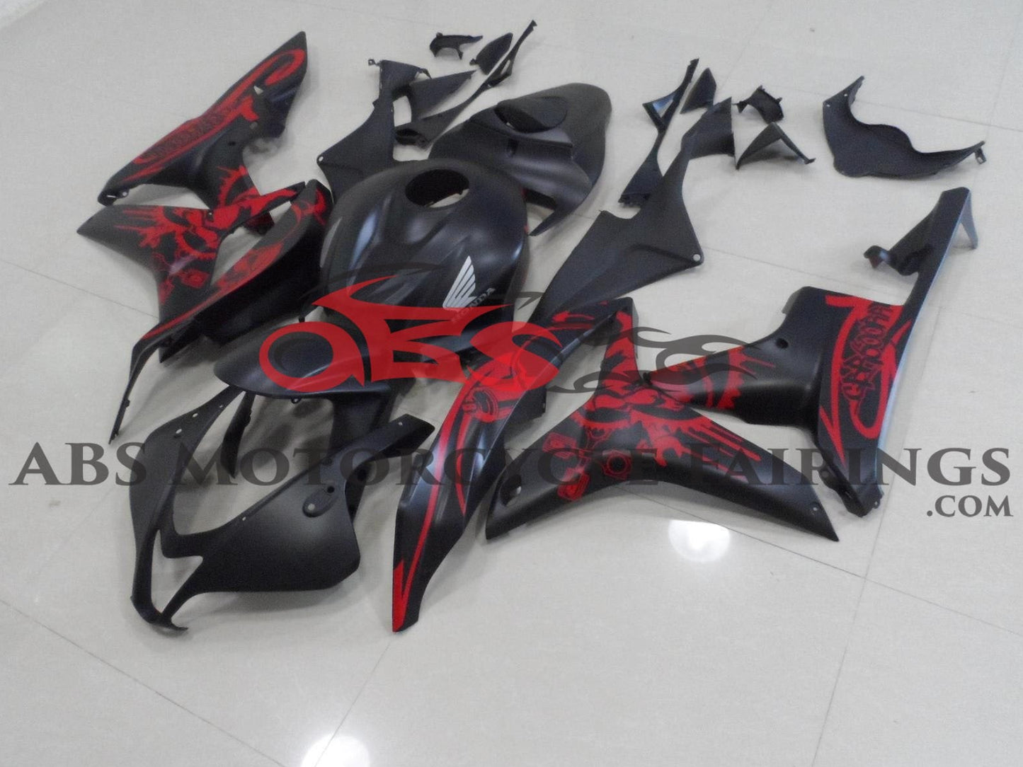 Honda CBR600RR Fairings (2007-2008) Matte Black, Red from KingsMotorcycleFairings.com