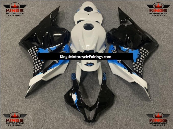 Honda CBR600RR Fairings (2009-2012) Black, White, Blue Splatter at KingsMotorcycleFairings.com