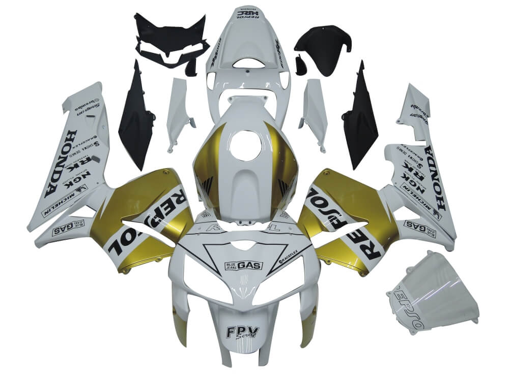 Honda CBR 600RR Fairings (2005-2006) White, Gold Repsol at KingsMotorcycleFairings.com