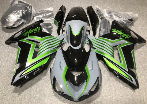 Fairing kit for a Kawasaki Ninja ZX14R (2012-2021) Nardo Gray, Black & Green
