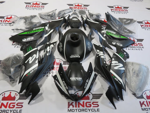 Matte Black, White and Green Fairing Kit for a 2019, 2020, 2021, 2022 & 2023 Kawasaki Ninja ZX-6R 636 motorcycle - KingsMotorcycleFairings.com